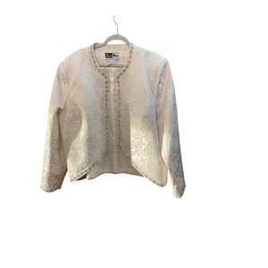 Ben Marc Inter Womens Bolero Jacket Cream Rose Brocade Embellished Size 24